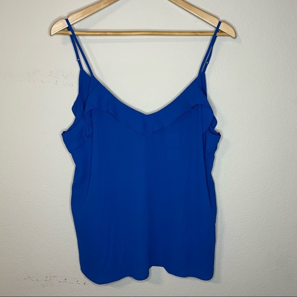 NWT Bar III Blue Ruffle Flutter Camisole Tank Top Shirt Adjustable Straps SZ XXL